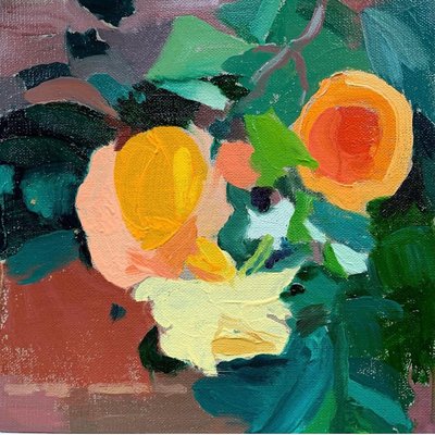 Förra sommarrosen, 2021 (olja på dukskiva) av Barbara Hoogeweegen