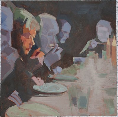 middag 3, 2009, olja på aluminium av Barbara Hoogeweegen