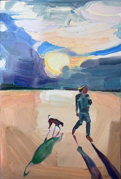 tidig vind, 2024, olja på pannå av Barbara Hoogeweegen