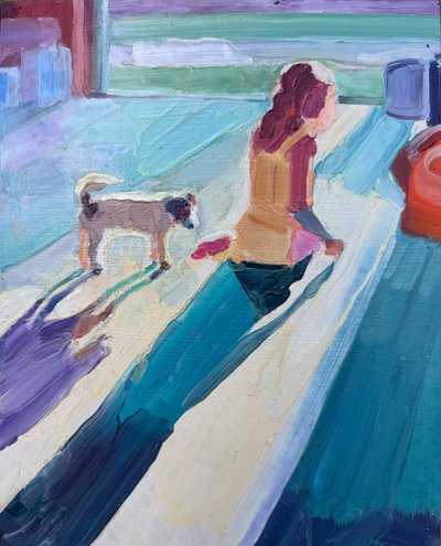 skugga, 2023, olja på pannå av Barbara Hoogeweegen