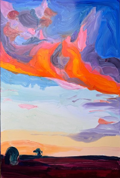 standing alone, 2024, olja på pannå av Barbara Hoogeweegen