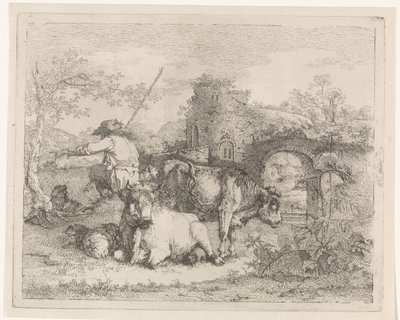 Herde med sin hjord av Barend Hendrik Thier