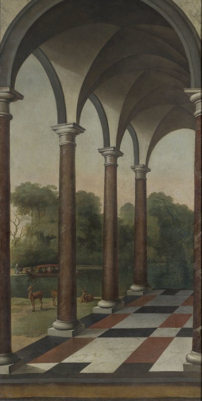 Kolonnad som ger sig in i en park av Barent Fabritius (attributed to)