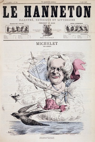 Tecknad Jules Michelet - av Gedeon i "" Le Hanneton"" 1867-08-08 av Baril Gedeon