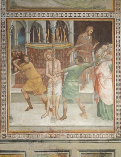 Scen från Nya testamentet: Kristi flagellation (fresk) av Barna da Siena