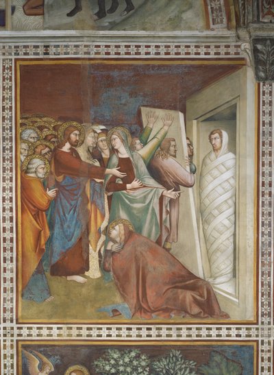 Scen från Nya testamentet: Lasarus uppståndelse (fresk) av Barna da Siena