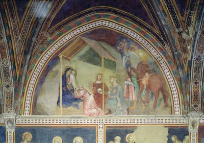 De vise kungarnas tillbedjan, från en serie scener ur Nya testamentet av Barna da Siena