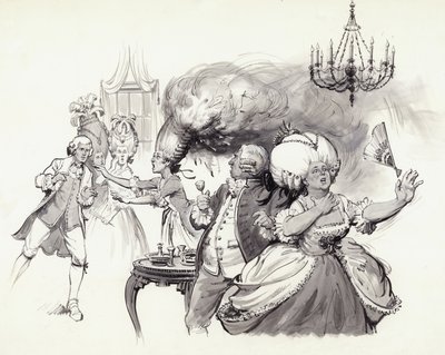 Tända peruker (gouache på papper) av Barrie Linklater
