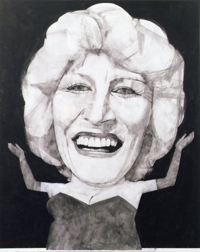 Portrait of Faith Brown, 1970-talet (gouache ombord) av Barry Fantoni
