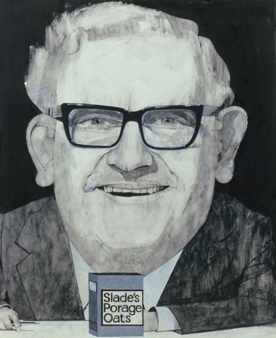 Porträtt av Ronnie Barker, illustration för The Listener, 1970-talet (gouache ombord) av Barry Fantoni