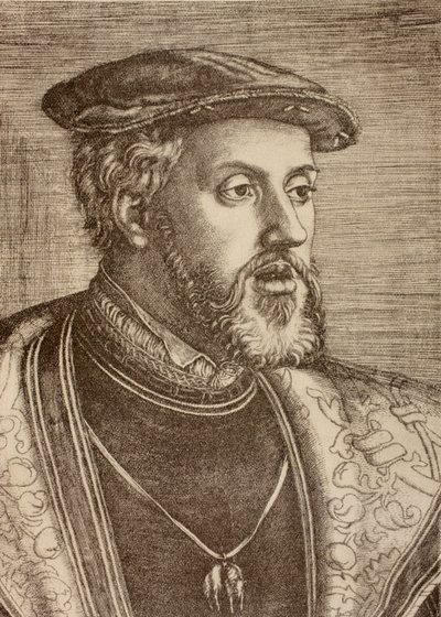 Porträtt av Charles Quint, publicerad 1920 (litho) av Barthel (after) Beham
