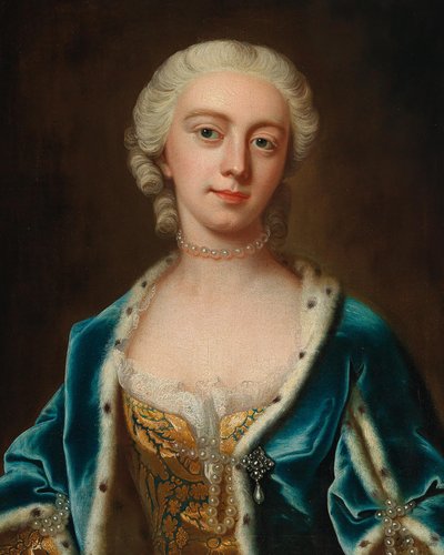 Porträtt av Augusta av Saxe-Gotha 1719-1772, prinsessan av Wales, mitten av 1700-talet. av Barthelemy Du Pan