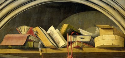 Stilleben med böcker i en nisch, 1442-45 av Barthelemy dEyck