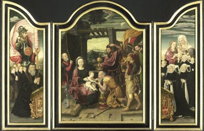 Triptyk med tillbedjan av männen av Bartholomäus Bruyn (I) (manner of)