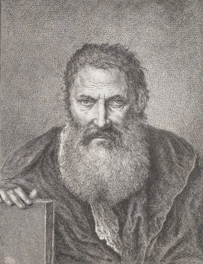 Porträtt av en skäggig man som håller i en bok, ca. 1750-1815. av Bartholomaeus Ignaz Weiss