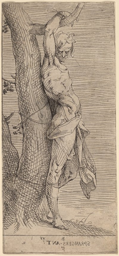 St. Sebastian, bundet till ett träd av Bartholomaeus Spranger