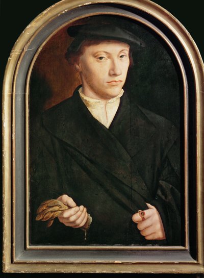 Porträtt av en ung man med handskar (målning på ek) av Bartholomaeus the Elder Bruyn