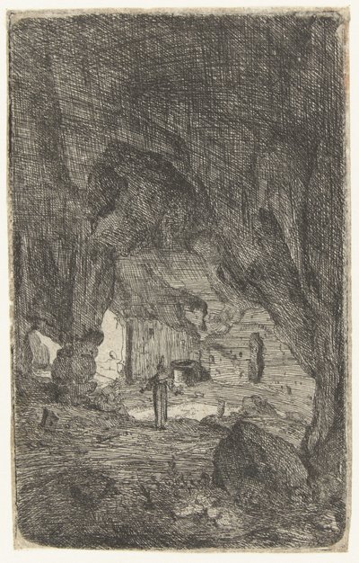 Interiör av en grotta Grottan vid Valmontane. Romerska ruiner (serietitel) Förfallna byggnader kommer in i Soo som buyten Romen (serietitel) av Bartholomeus Breenbergh