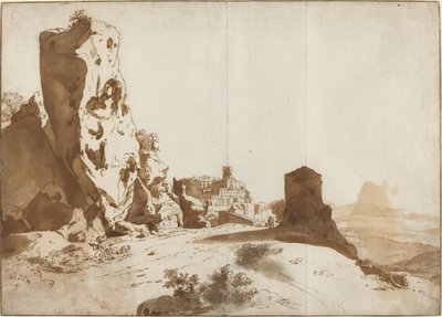 De fantastiska klipporna och slottet vid Bomarzo [recto] av Bartholomeus Breenbergh