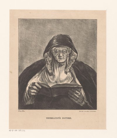 Porträtt av en gammal kvinna som läser Rembrandts mor (titel på objekt) av Bartholomeus Johannes van Hove