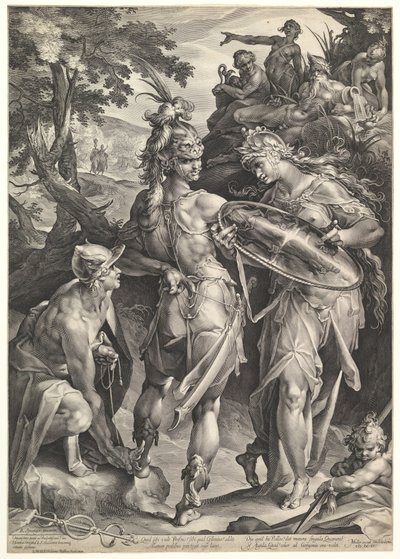 Minerva och Merkurius beväpnar Perseus, 1604 av Bartholomeus Spranger