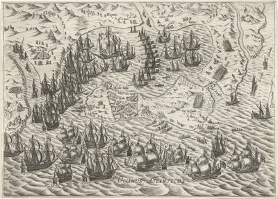 Slaget vid Cadiz, 1596 av Bartholomeus Willemsz. Dolendo (attributed to)