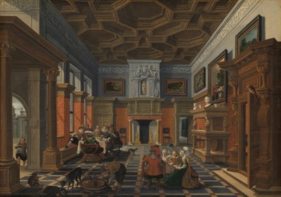 Interiör med ett företag Ett företag i ett inre av Bartholomeus van Bassen