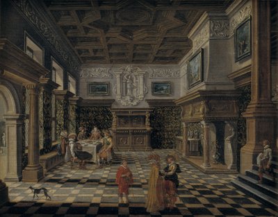 Överdådig renässansinteriör med bankett av Bartholomeus van Bassen