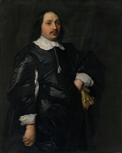 Porträtt av en herre i svart satängtröja av Bartholomeus van der Helst
