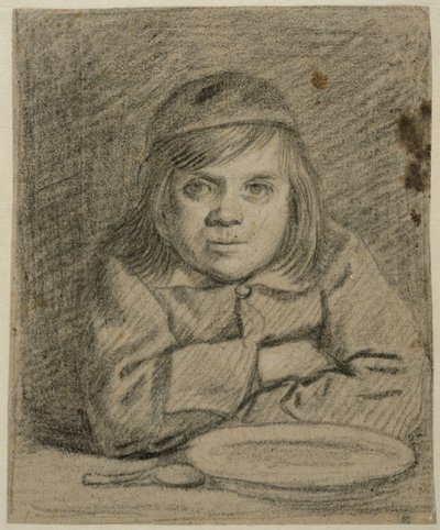 Pojke med korslagda armar vid ett bord av Bartholomeus van der Helst