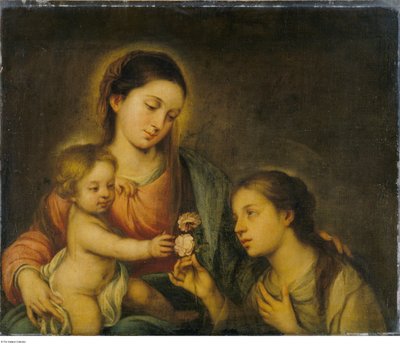 Efter Bartolomé-Esteban Murillo - Jungfrun med barnet och den heliga rosen av Viterbo, P104 av Bartolomé Esteban Murillo