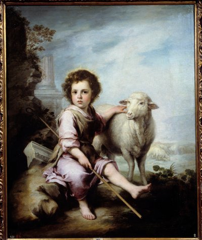 Den gode pastormålningen av Bartolome Murillo (1618-1682) 1600-talets sön. 1,23x1,01 m Madrid, Pradomuseet - Den gode herden. Målning av Bartolome Murillo (1618-1682) 1600-talet. 1,23 x 1,01 m. Pradomuseet, Madrid av Bartolomé Esteban Murillo