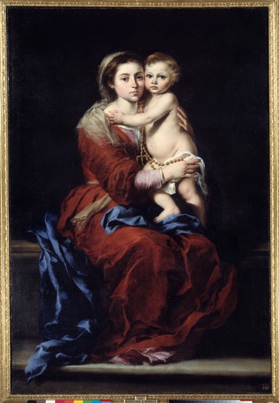 Rosenkransens jungfru. Madonna har barnet. Målning av Bartolome Murillo (1618-1682) av Bartolomé Esteban Murillo