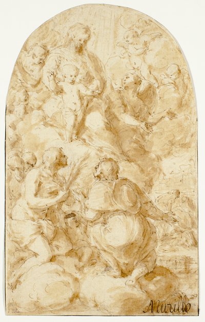 Jungfru Maria med Kristusbarnet i molnen av Bartolomé Esteban Murillo