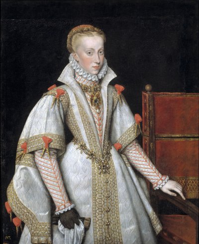 Porträtt av Anna av Österrike 1549–1580, drottning gemål av Spanien, 1616 av Bartolomé González y Serrano