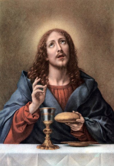 Uppsättning bibliska pedagogiska vykort på 50-talet , gjorda efter italiensk konst : här efter "Återlösaren" av Murillo av Bartolome Esteban (after) Murillo