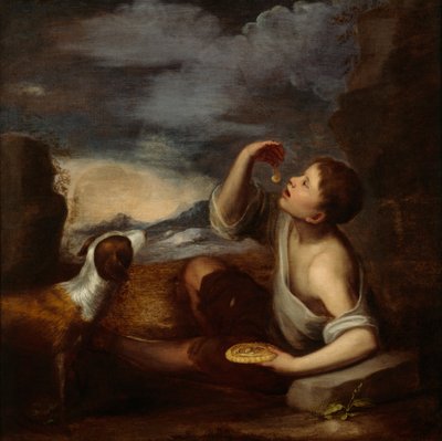 En spansk pojke och en hund (olja på duk) av Bartolome Esteban (attr. to) Murillo