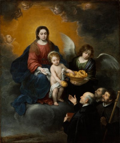 The Infant Christ Distributing Bread to the Pilgrims - Målning av Bartolome Esteban Murillo (1617-1682), olja på duk (219x182 cm) av Bartolomé Esteban Murillo