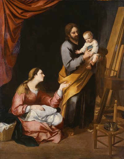 Den heliga familjen i snickeriet (olja på duk) av Bartolomé Esteban Murillo