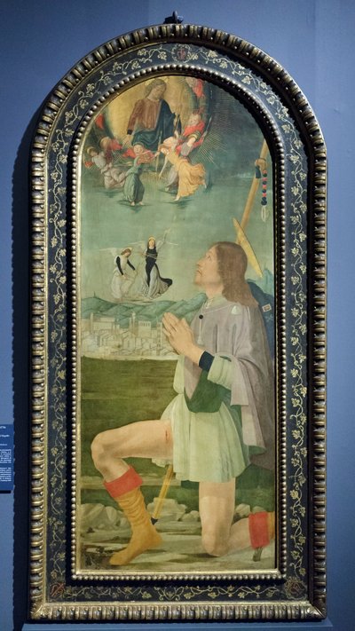 Sankt Rochus driver bort pesten från Arezzo, ca 1479-80 (tempera på pannå) av Bartolomeo (attr. to) Della Gatta
