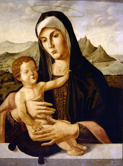 Jungfru och barn av Bartolomeo (style of) (fl.c.1619) Montagna