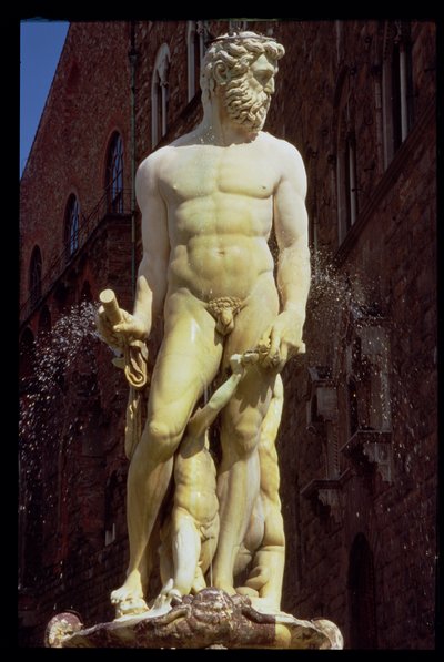 The Fountain of Neptune, detalj av figuren av Neptunus, 1560-75 marmor se även 97917-20 av Bartolomeo Ammannati
