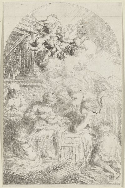 Kristusbarn älskat av tre änglar av Bartolomeo Biscaino