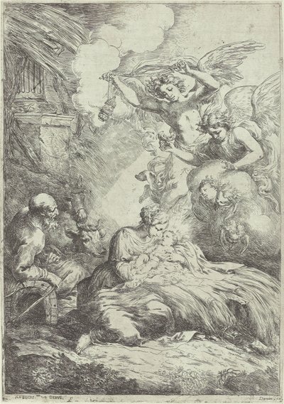 Nativity med änglar av Bartolomeo Biscaino
