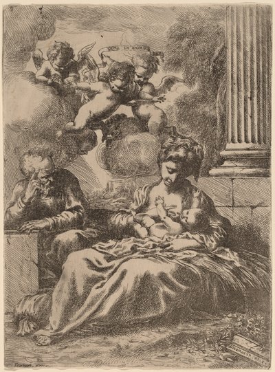 Den heliga familjen av en kolumn av Bartolomeo Biscaino
