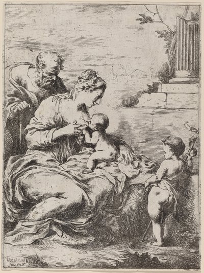 Den heliga familjen med Saint John av Bartolomeo Biscaino