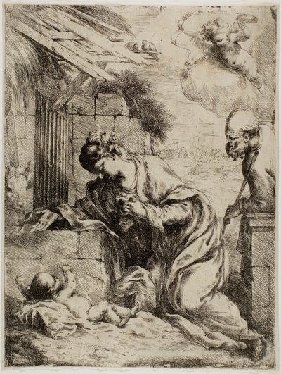 Jungfrun som avgudar Jesusbarnet av Bartolomeo Biscaino