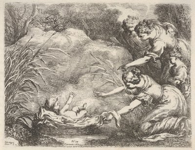 Fyndet av Moses som räddades från Nilen av Faraos daugs tjänarinnor, 1650-57. av Bartolomeo Biscaino