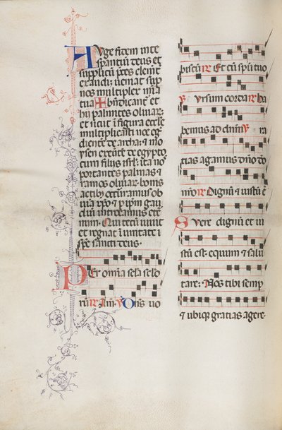 Missale: Fol. 111v, innehåller lite musik som en del av palmsöndagsliturgin, 1469. av Bartolomeo Caporali