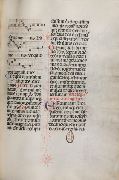 Missale: Fol. 129: innehåller musik för Hely Hely Lama etc. inom St. Mattion Passion, 1469. av Bartolomeo Caporali